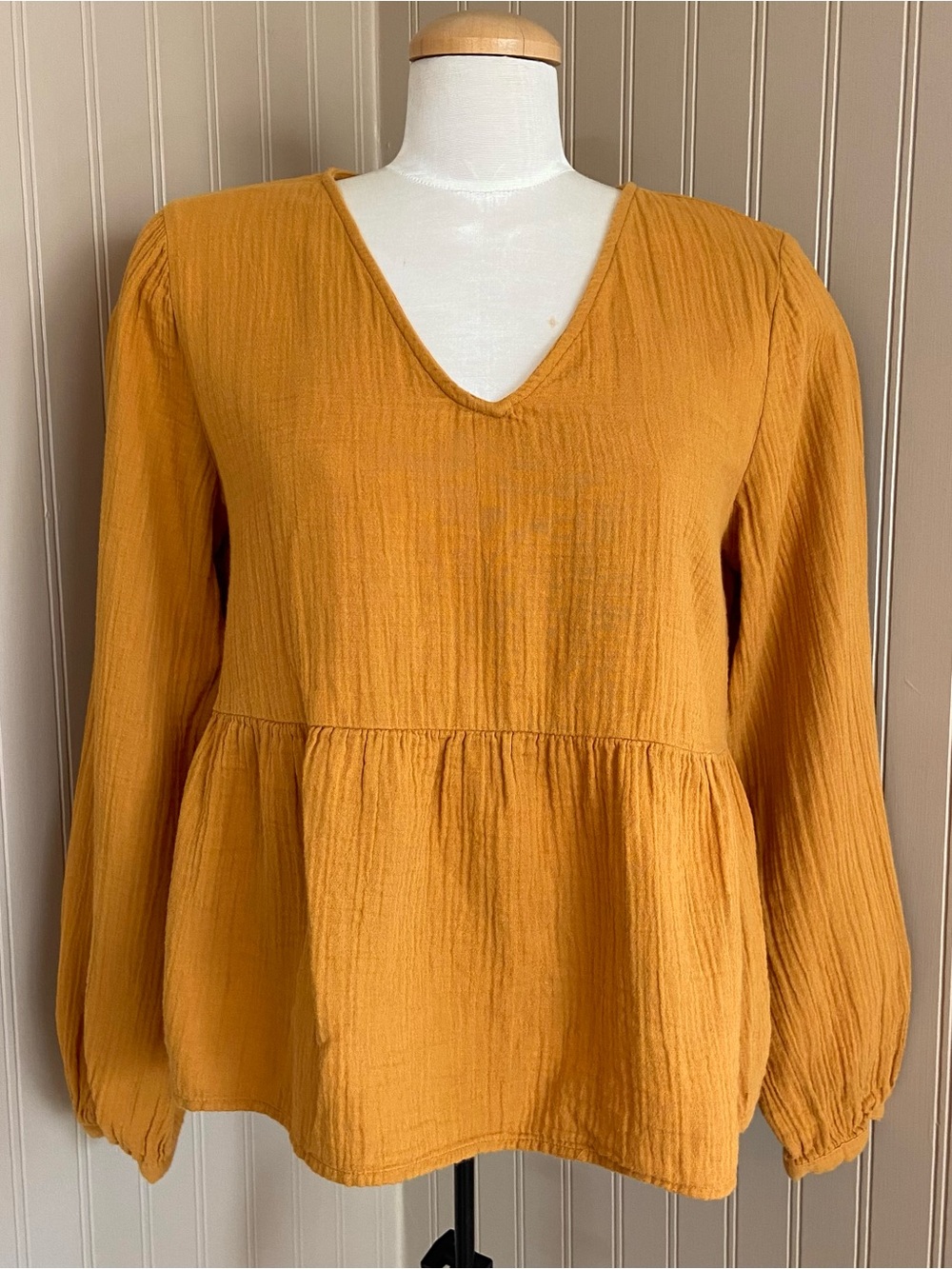 GAP Mustard Yellow Cotton Gauze Long Sleeve Boho Flowy Top Women’s Large